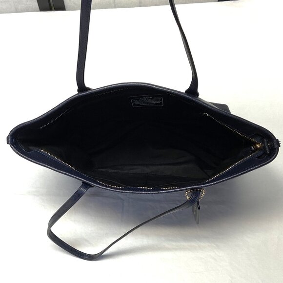 Coach City Zip Top Double Handle Tote Cross Grain Leather Handbag Navy F36875 - Picture 10 of 14